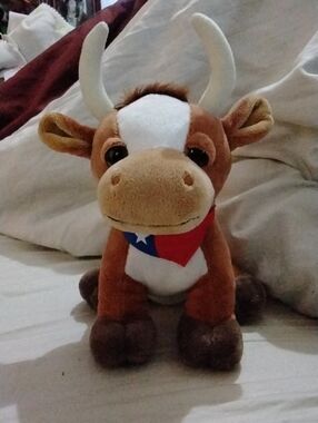 Texas Longhorn Stuffed Animal with Red and Blue Texas Flag Bandana